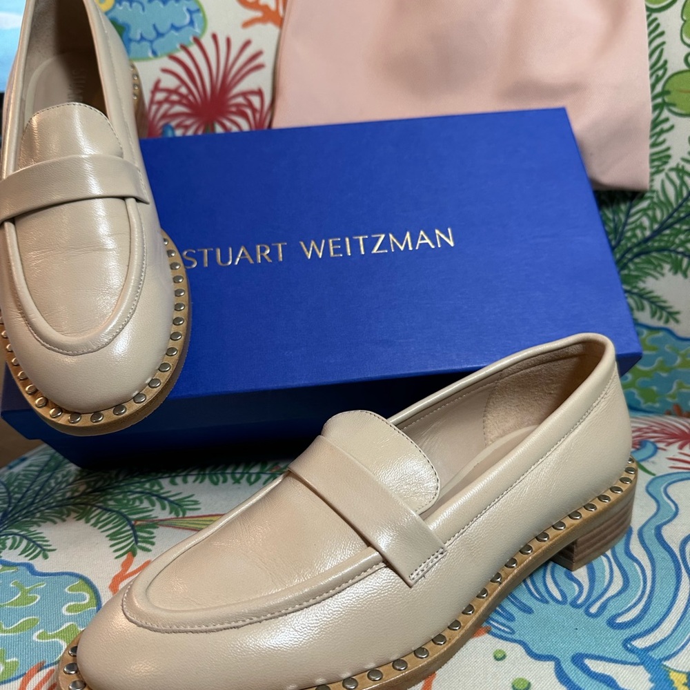 Stuart Weitzman Beige Loafers with Studded Sole
